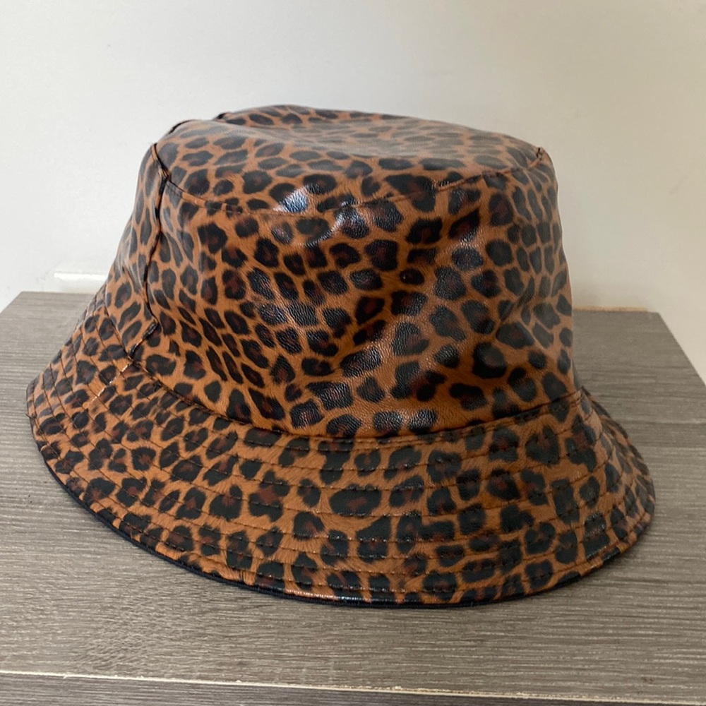 Faux Leather Cheetah Print Bucket Hat